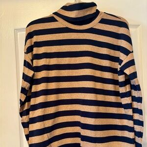 J. Crew Navy and Tan Striped Turtleneck Sweater